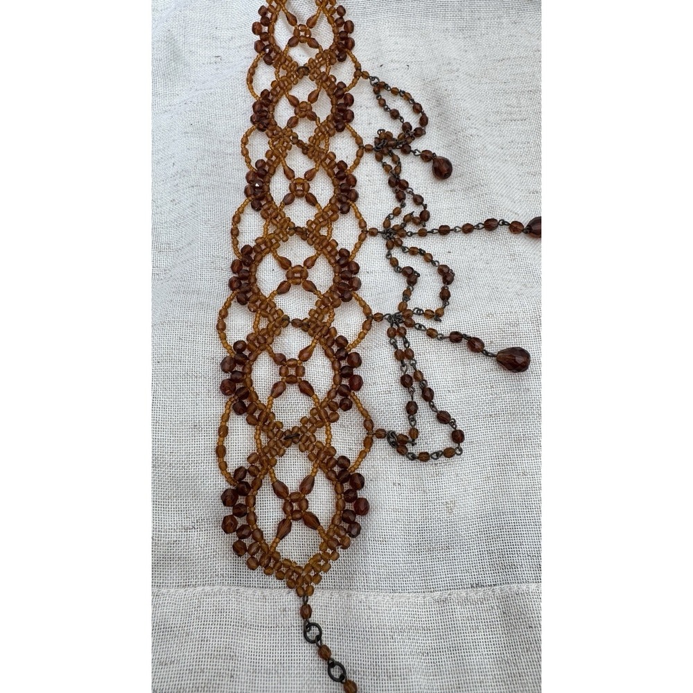 Vintage Victorian Style Gothic Amber Glass Beaded Festoon Collar Choker Necklace - Picture 9 of 15
